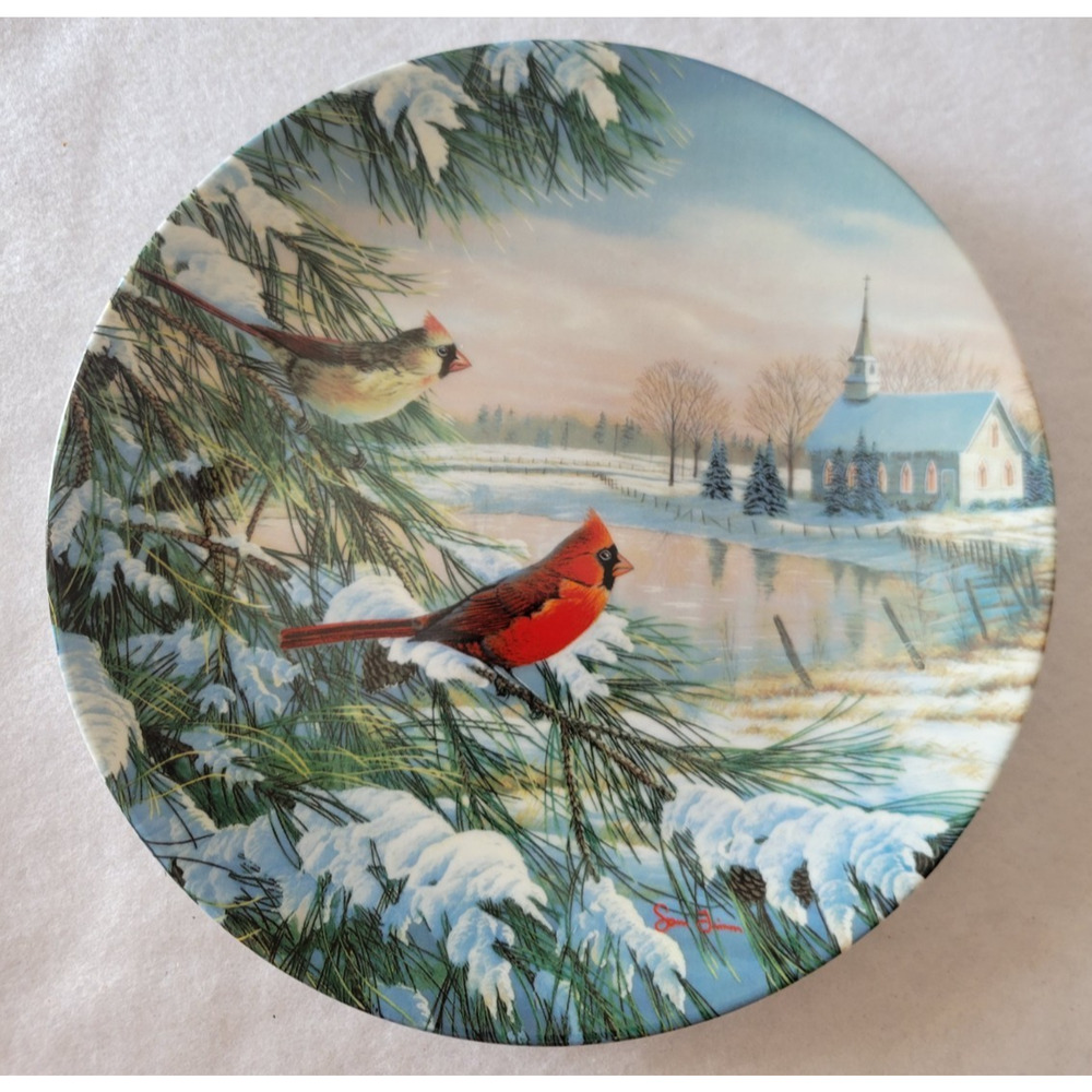 Vtg 1990 Knowles Cardinals in Winter by Sam Timm‎ Collectible Plate #4093A